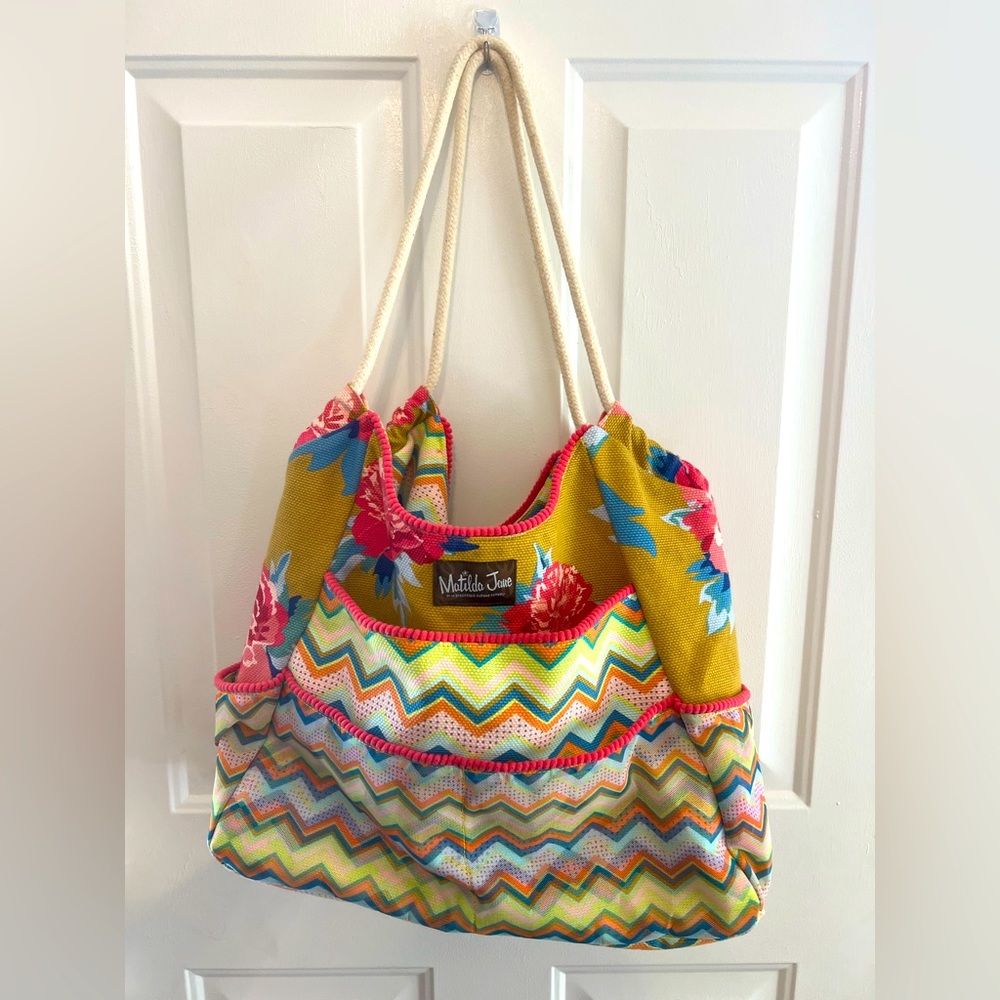Matilda Jane Yellow and Pink Floral Chevron “Gather It Up Bag”